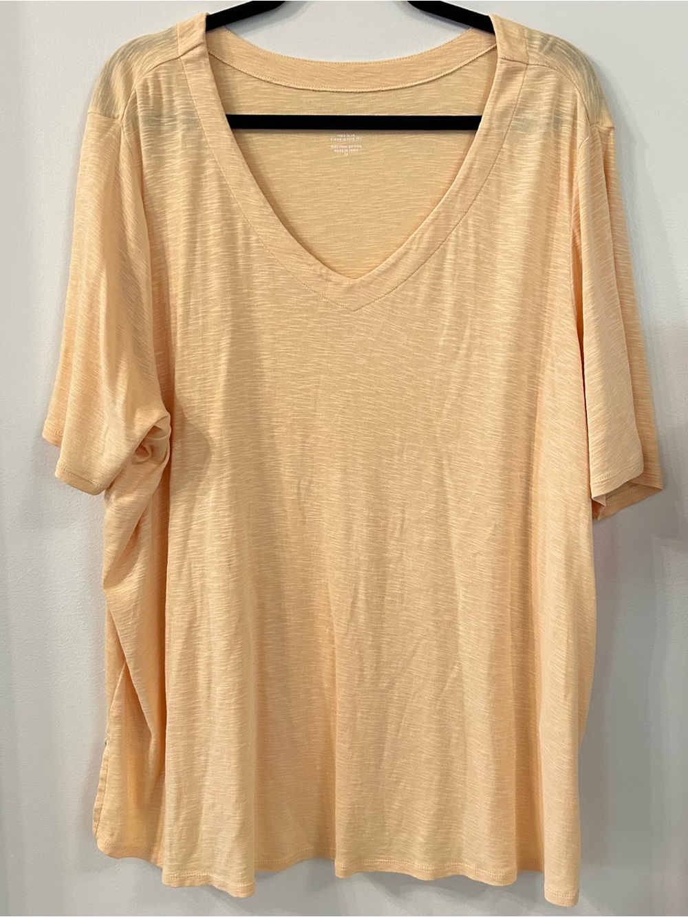 J. Jill Pima Slub Elbow Sleeve Tee 3X Soft Peach V. Neck Cotton Casual Coastal